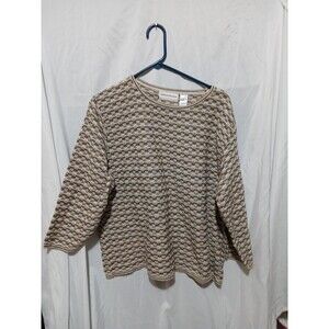 Vintage Alfred Dunner Sweater Womens Large Beige Textured Pullover Acrylic Knit